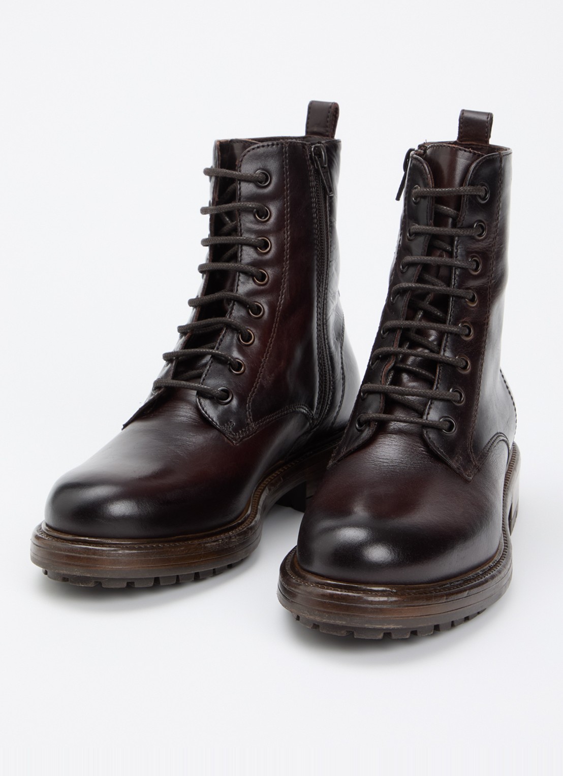 Dune London Patley biker boot van leer - detail 2 donkerbruin