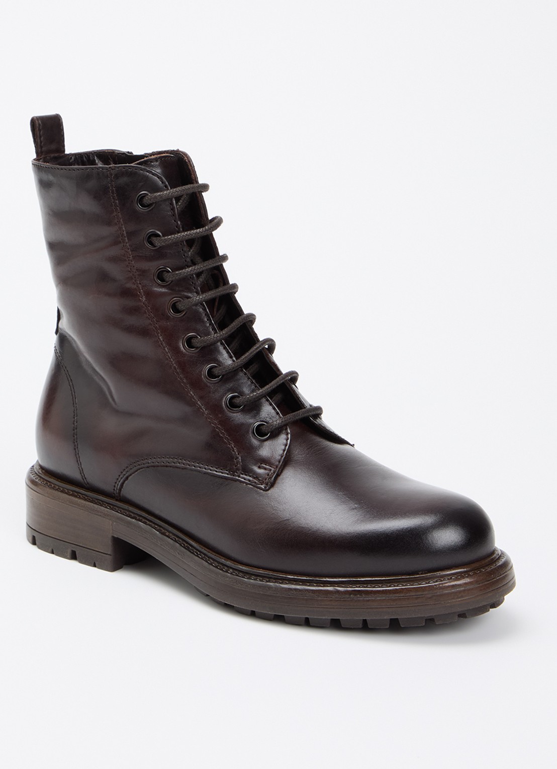 Dune London Patley biker boot van leer - voorkant 4 donkerbruin