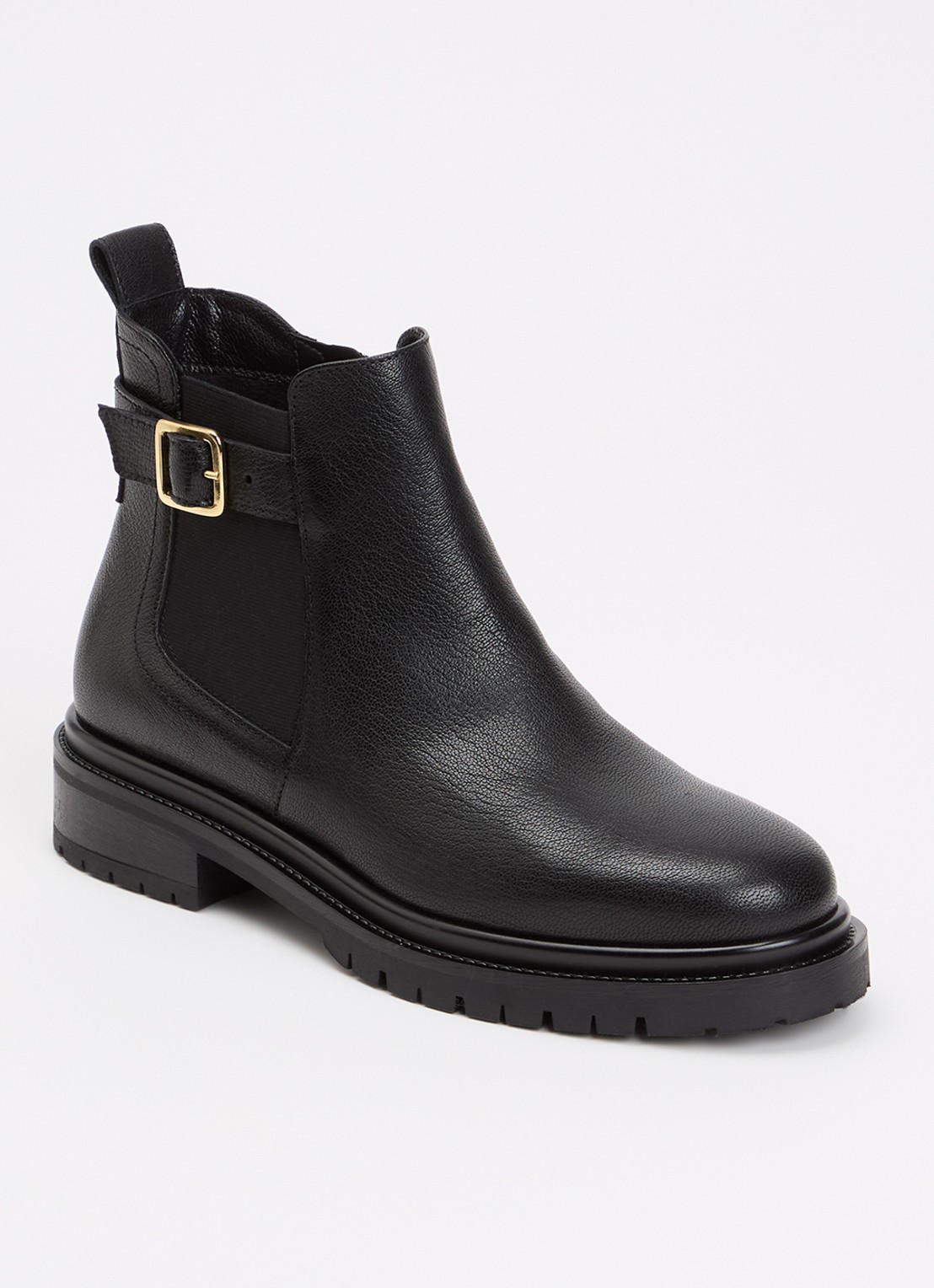 Dune London Paused chelsea boot van leer - voorkant zwart