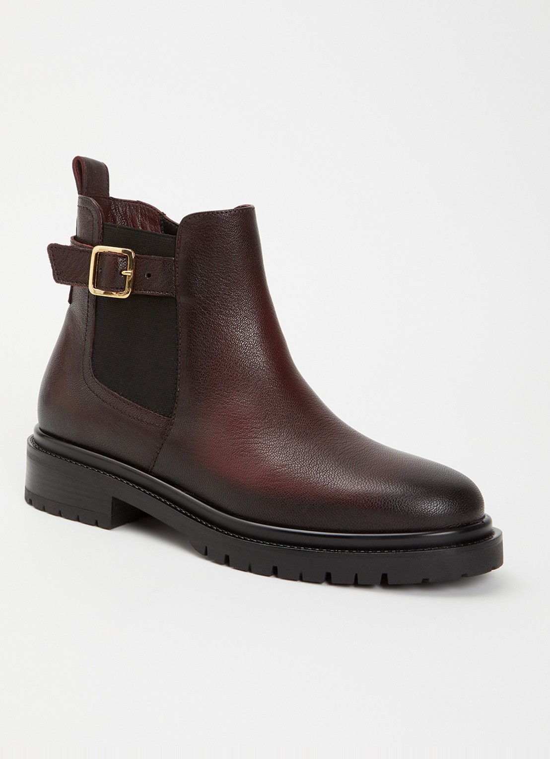 Dune London Paused chelsea boot van leer - voorkant 2 donkerrood