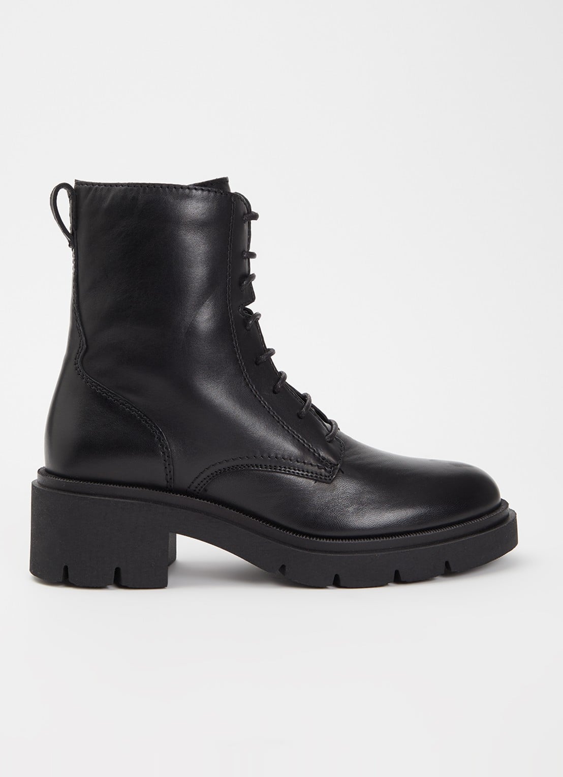 Dune London Pion bikerboot van leer  - voorkant 4 zwart