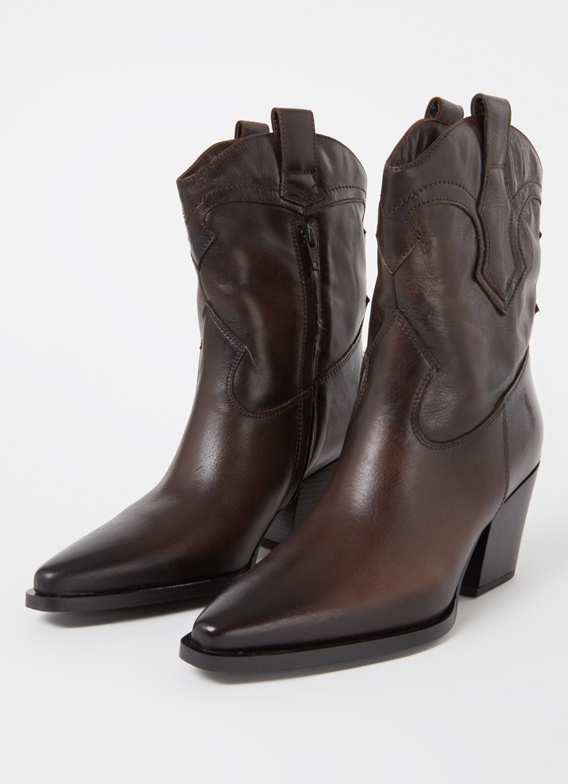 Dune London Ponty cowboylaars van leer - detail donkerbruin