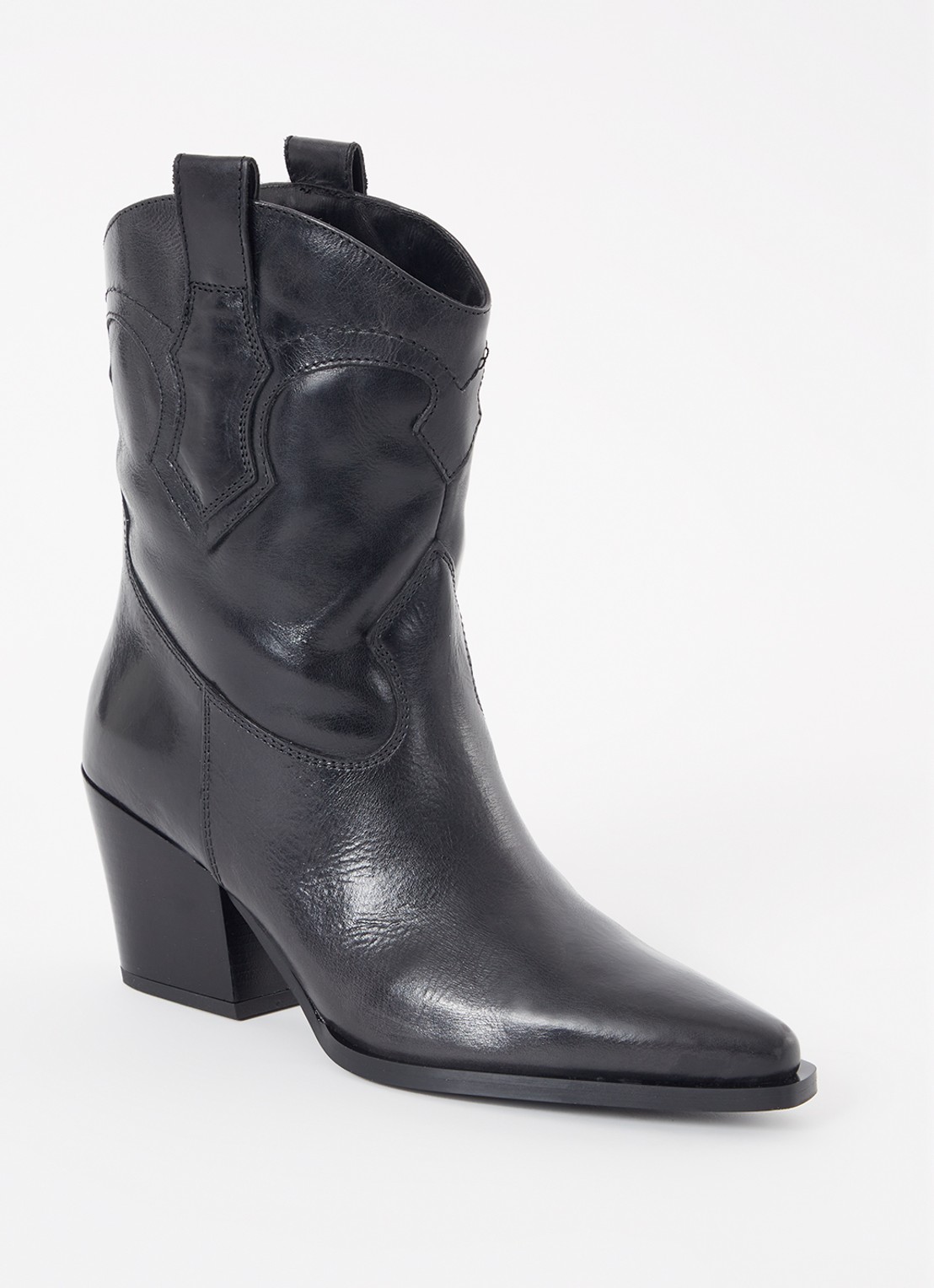 Dune London Ponty cowboylaars van leer - voorkant zwart