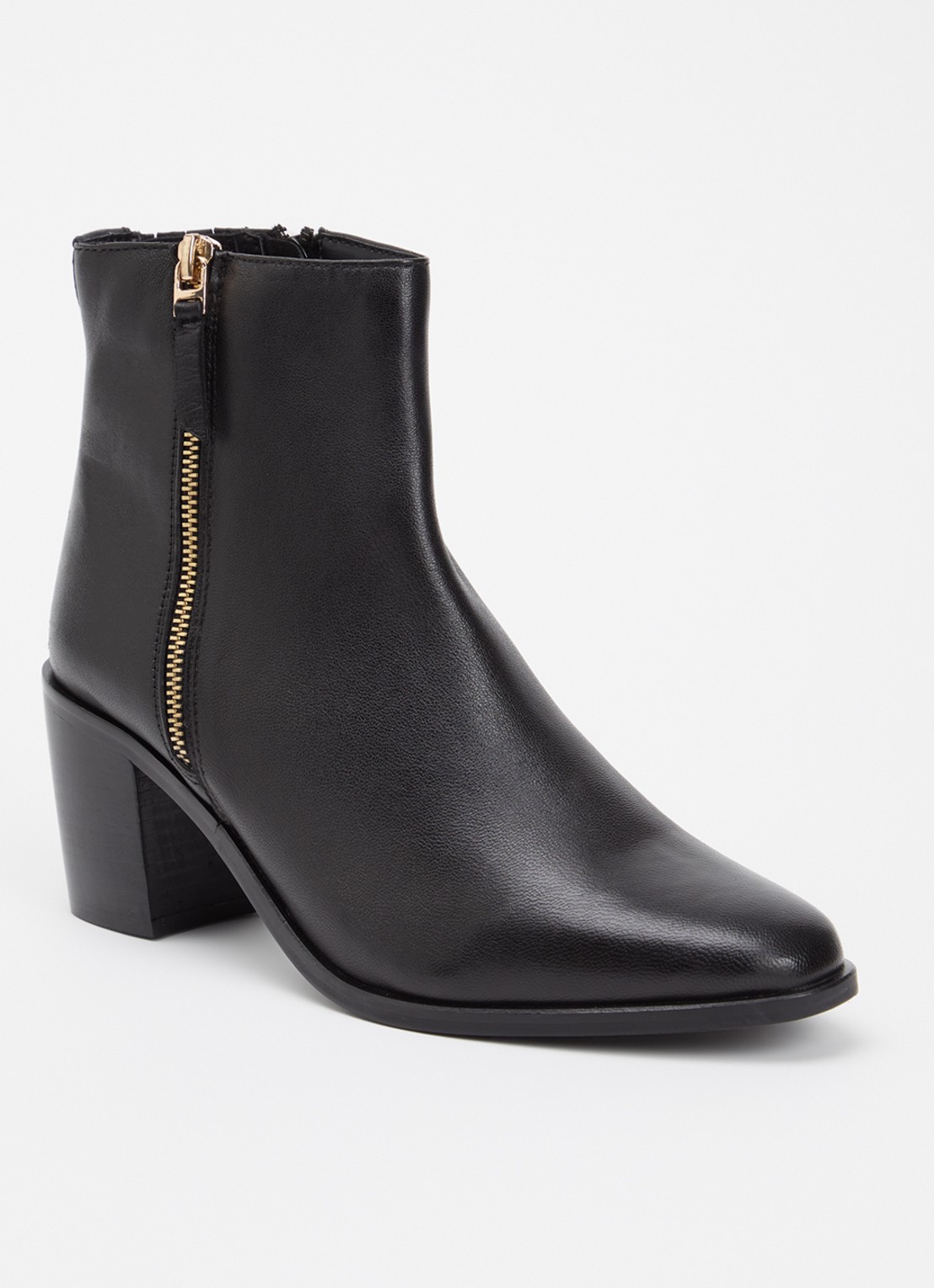 Dune London Purl enkellaarsje van leer  - voorkant zwart