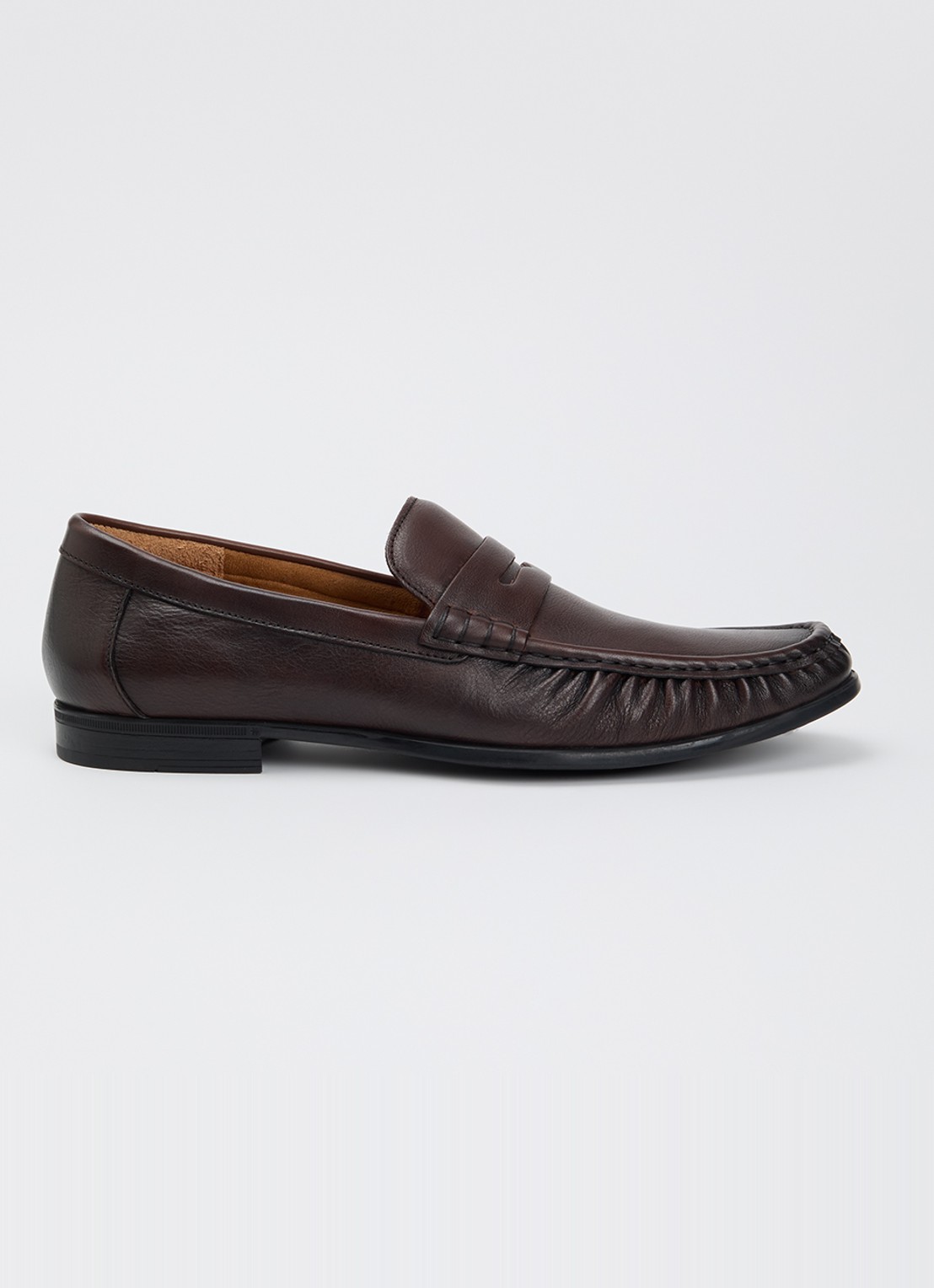 Dune London Sammi loafer van leer  - voorkant 2 donkerbruin