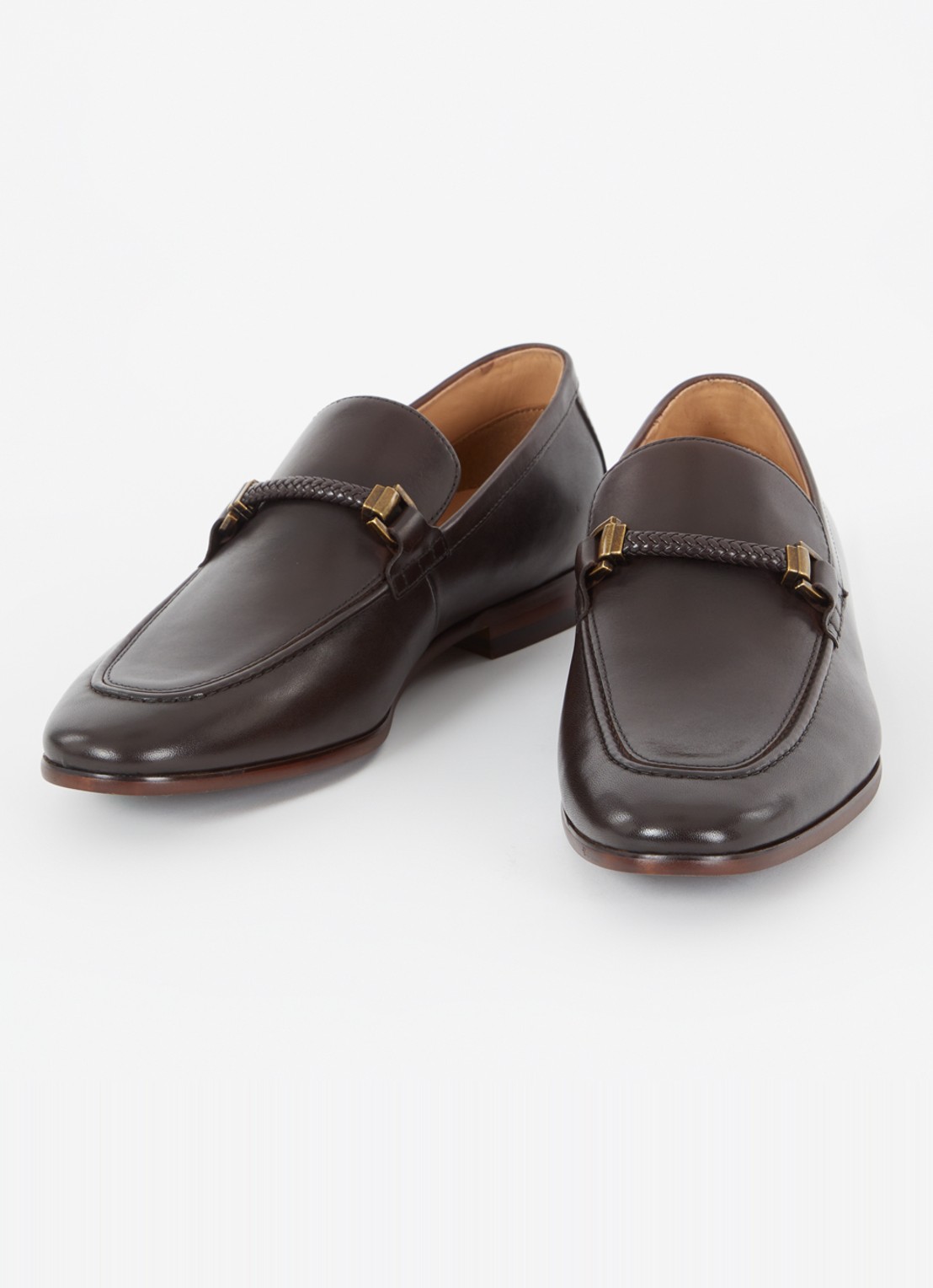 Dune London Scilly loafer van leer met horsebit - detail donkerbruin