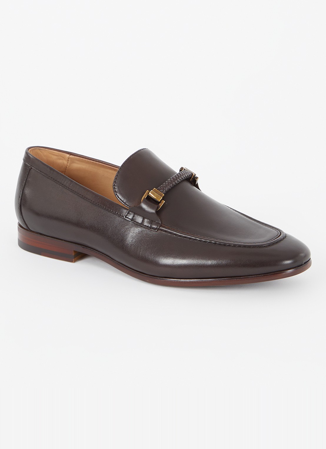 Dune London Scilly loafer van leer met horsebit - voorkant 8 donkerbruin