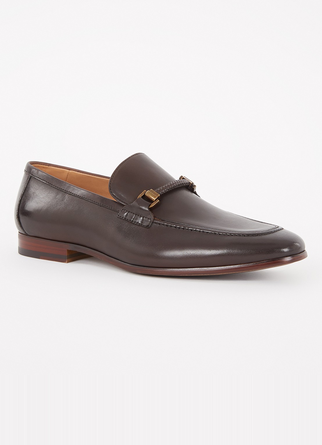 Dune London Scilly loafer van leer met horsebit - voorkant 9 donkerbruin