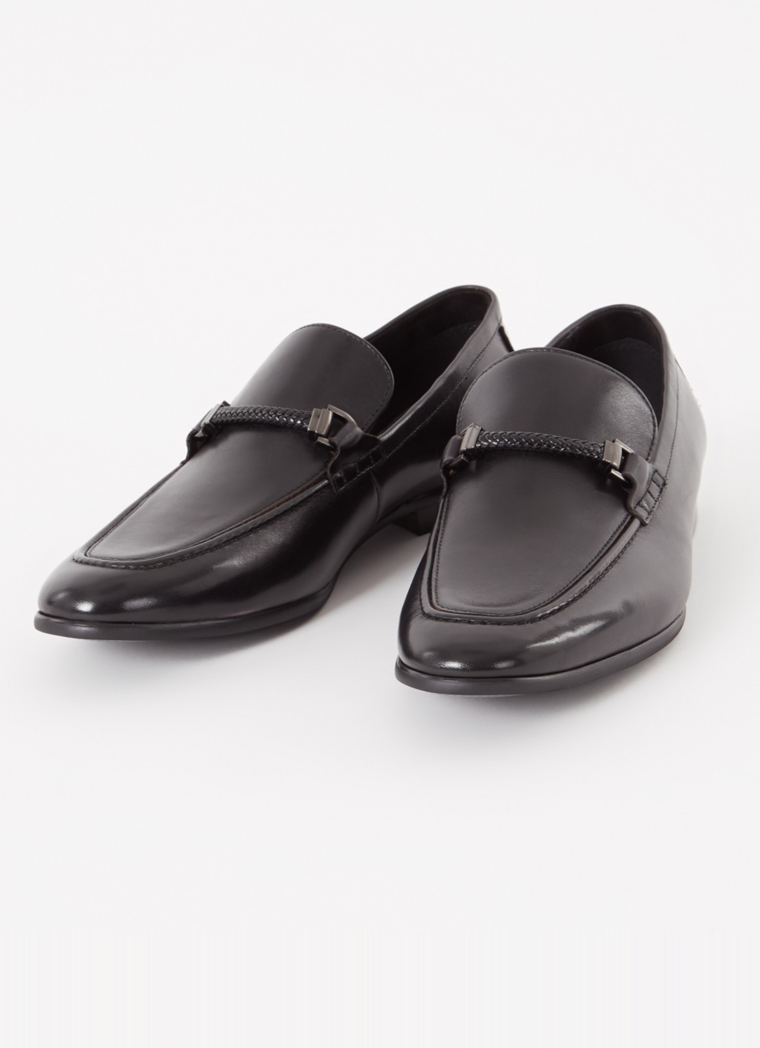 Dune London Scilly loafer van leer met horsebit - detail zwart