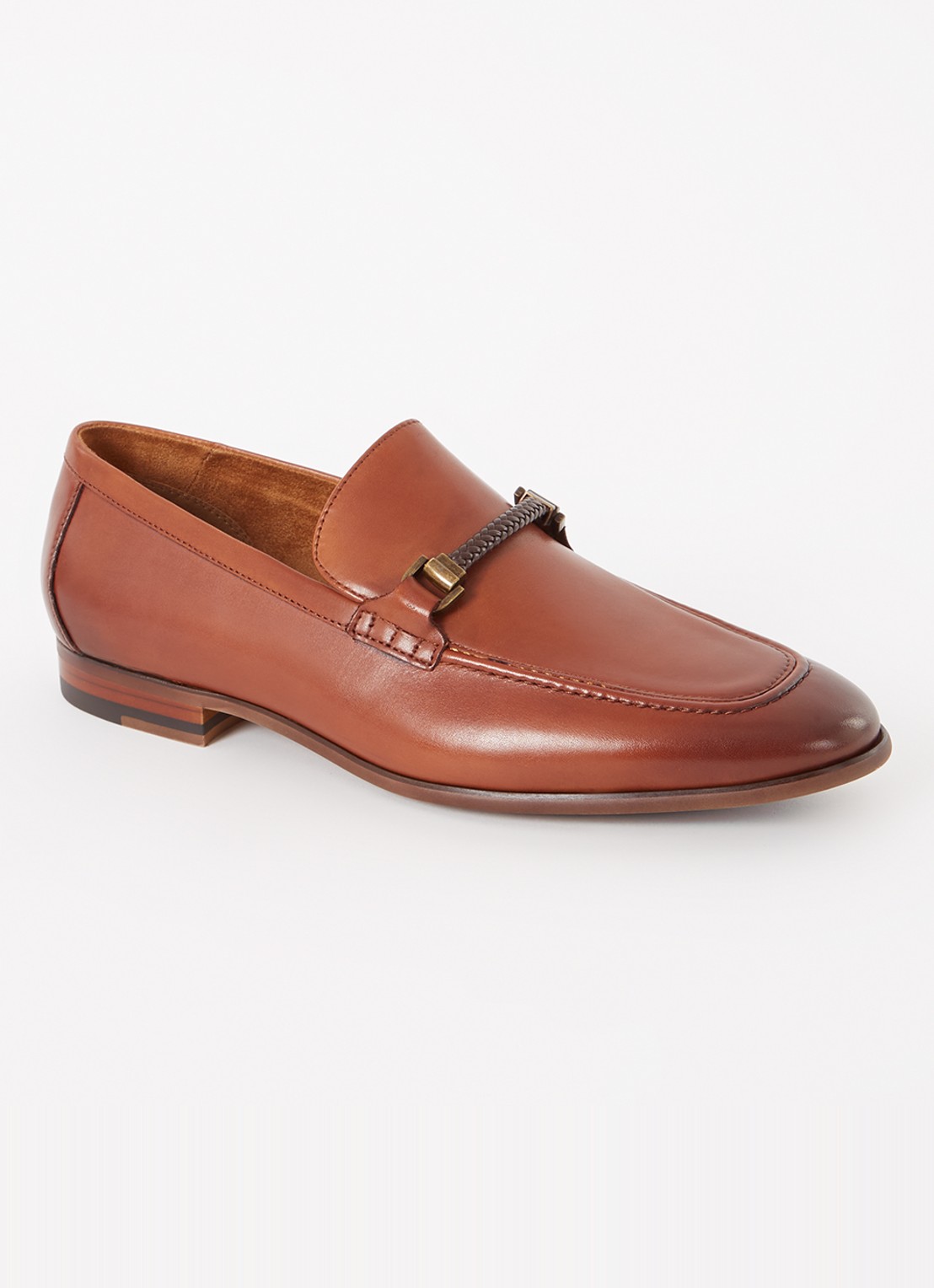 Dune London Scilly loafer van leer met horsebit - voorkant 2 hazelnootbruin
