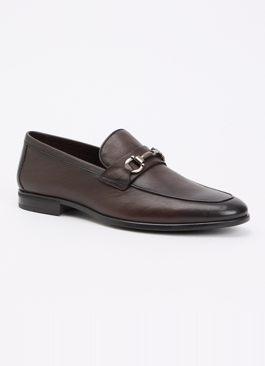 Dune London Seymore loafer van leer met horsebit - voorkant 2 donkerbruin