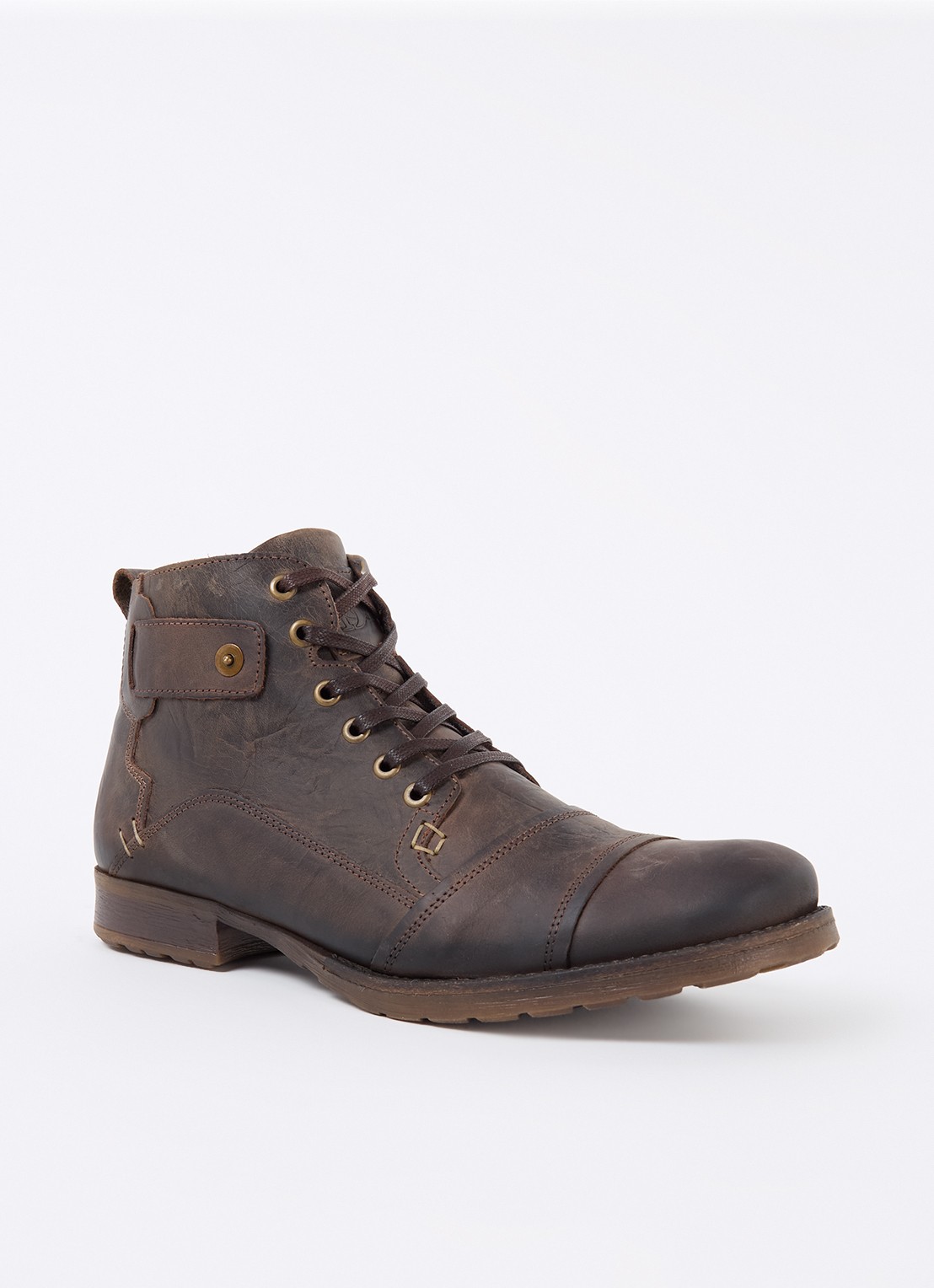 Dune London Simon veterboot van leer - voorkant donkerbruin