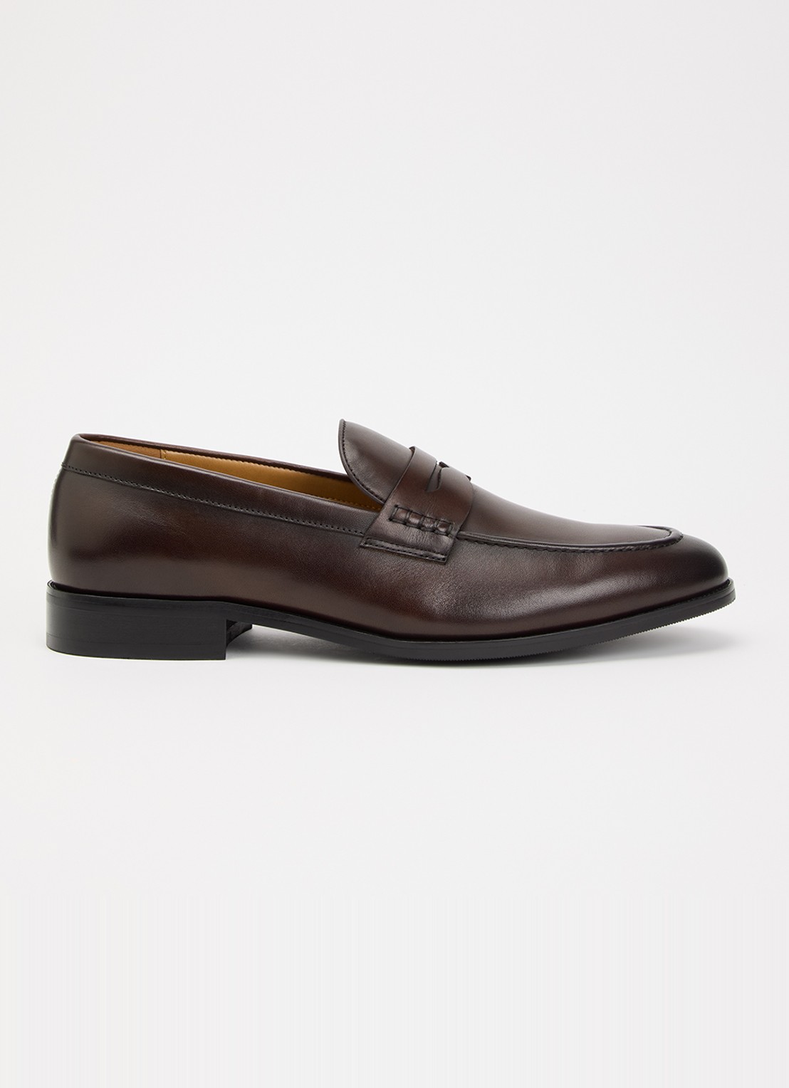 Dune London Skylers loafer van leer - voorkant donkerbruin