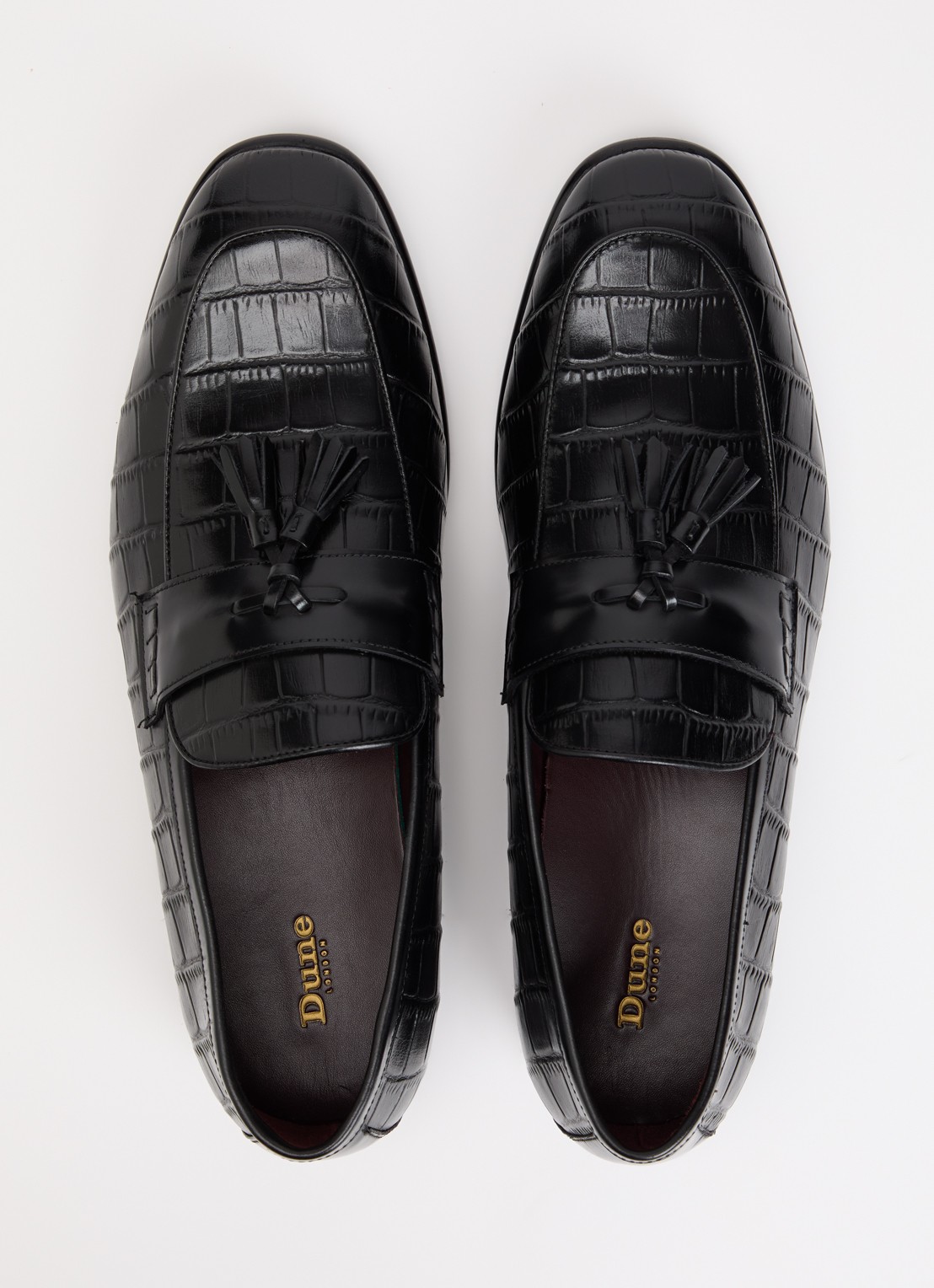 Dune London Son loafer van leer met crocostructuur - detail 4 zwart