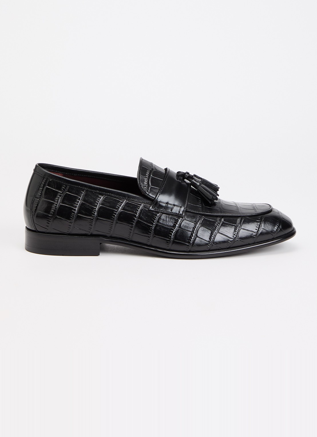 Dune London Son loafer van leer met crocostructuur - voorkant zwart