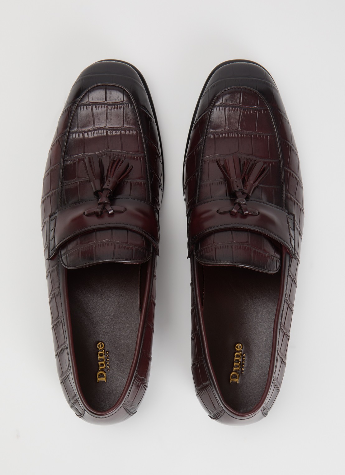Dune London Son loafer van leer met crocostructuur - detail 2 bordeauxrood