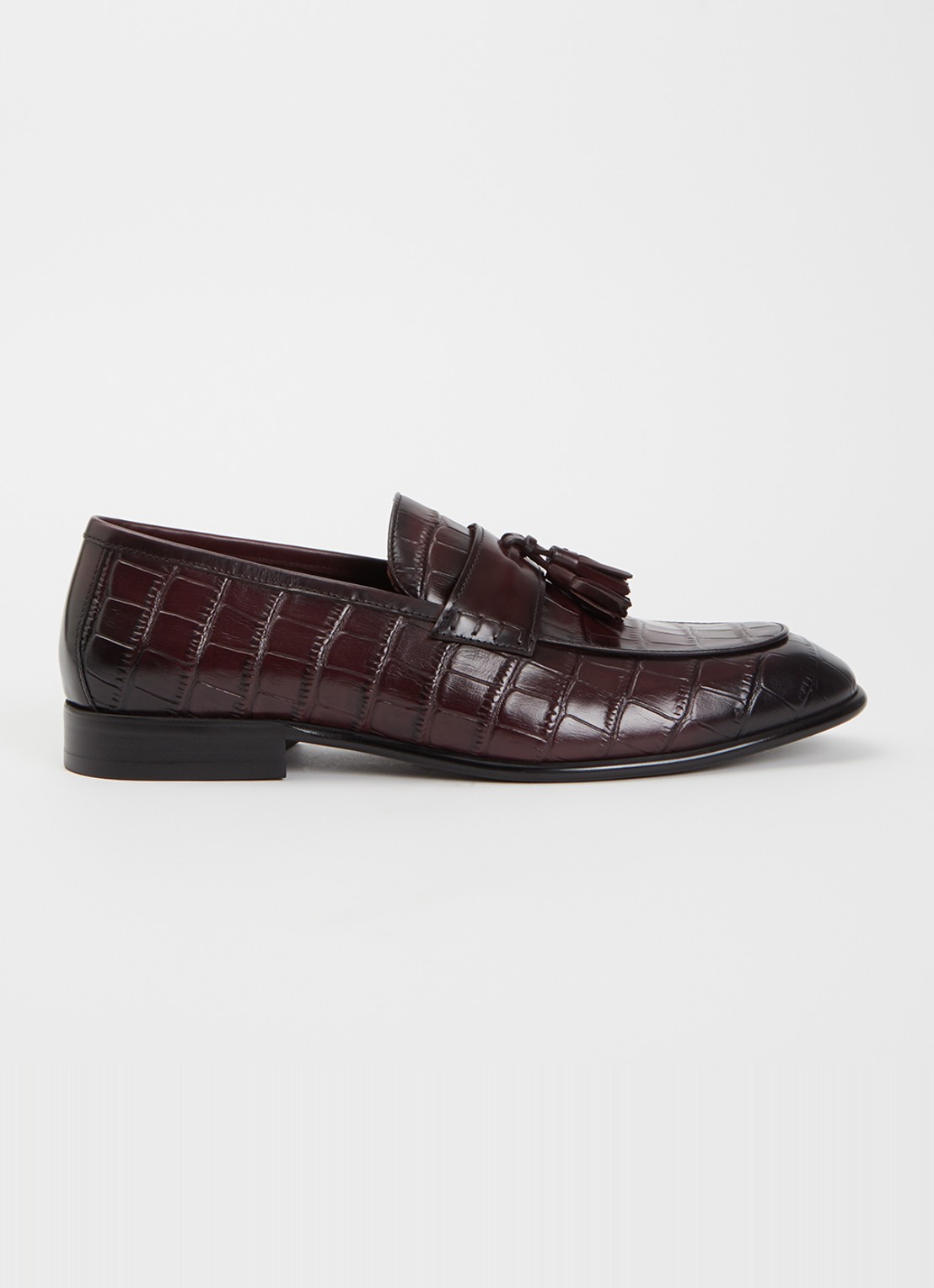 Dune London Son loafer van leer met crocostructuur - voorkant 5 bordeauxrood