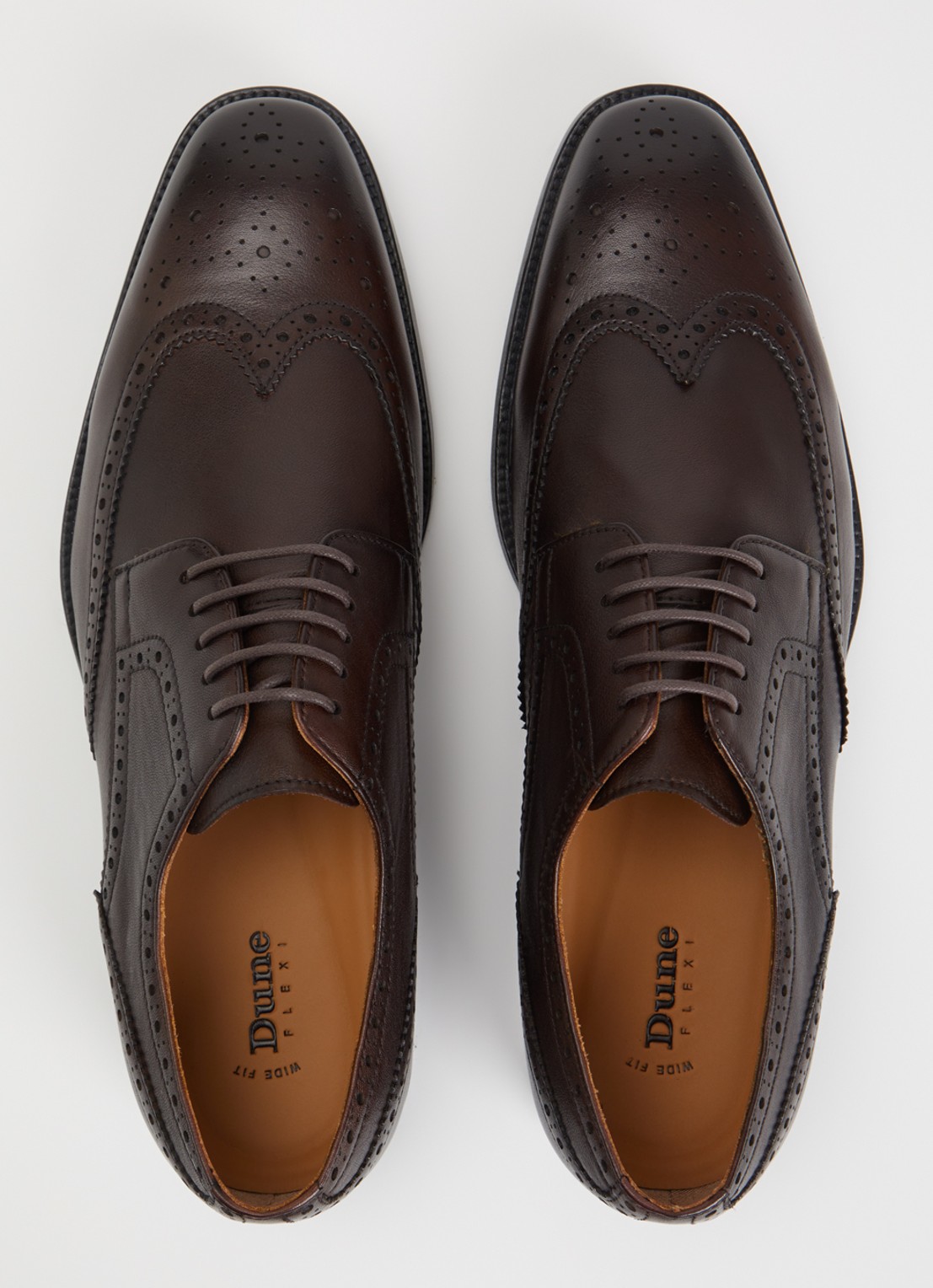 Dune London Sunni Wide Fit brogue van leer  - detail 2 donkerbruin