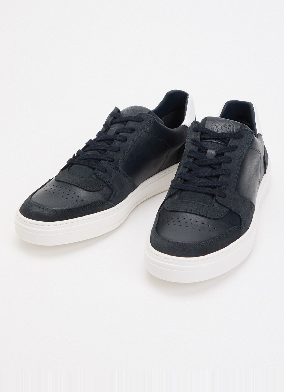 Dune London Tawly sneaker van leer met details van suède - detail 3 donkerblauw