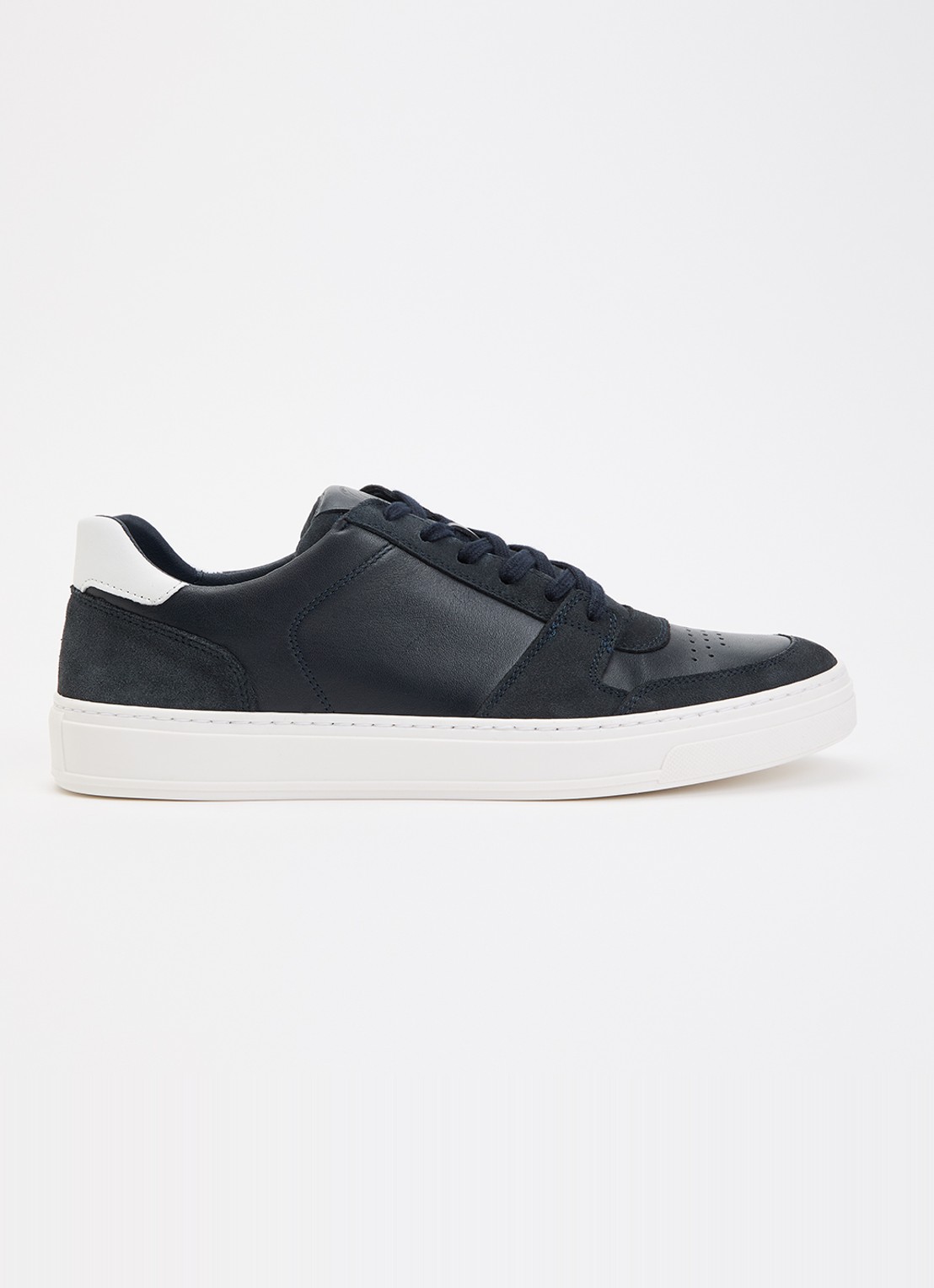 Dune London Tawly sneaker van leer met details van suède - voorkant 2 donkerblauw
