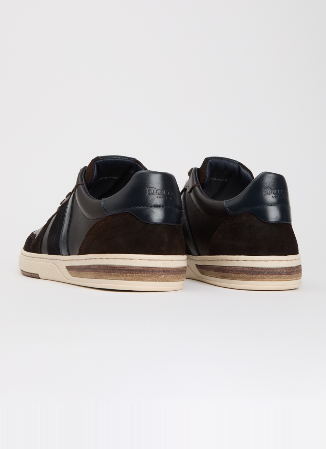 Dune London Terence sneaker van leer met details van suède - achterkant 5 donkerbruin