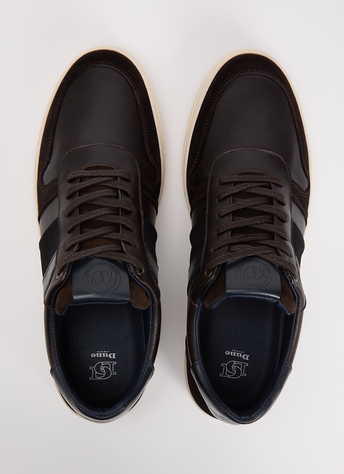 Dune London Terence sneaker van leer met details van suède - detail 2 donkerbruin