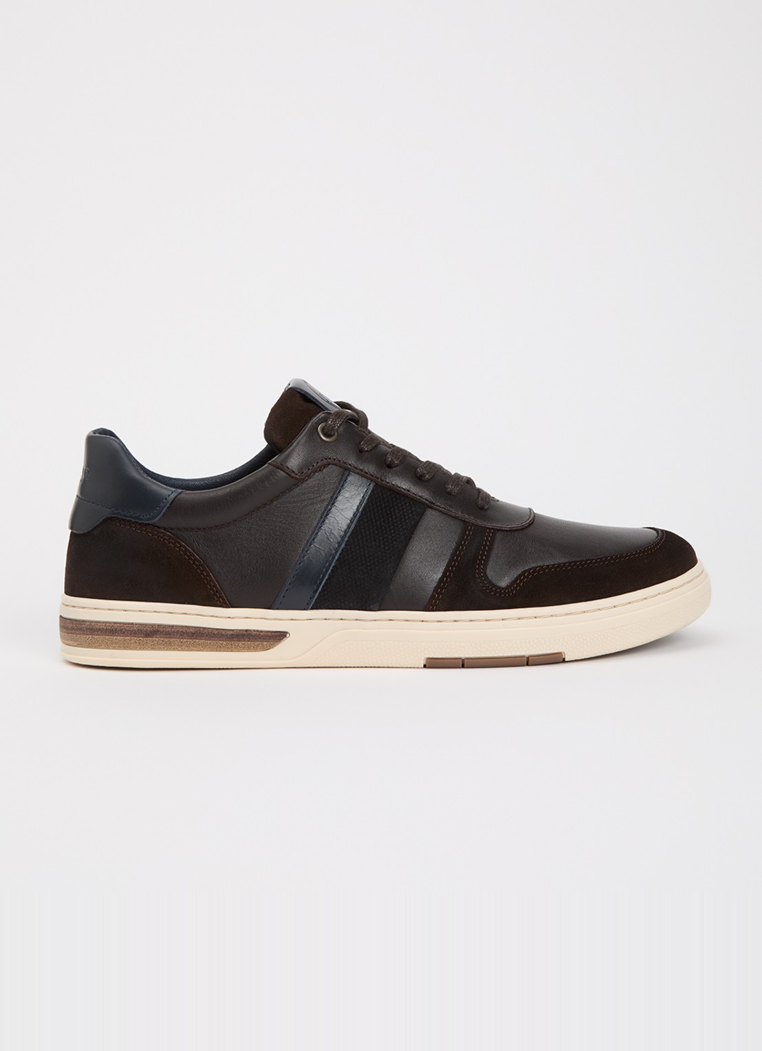 Dune London Terence sneaker van leer met details van suède - voorkant 4 donkerbruin