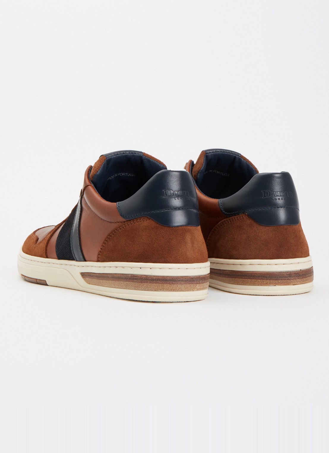 Dune London Terence sneaker van leer met details van suède - achterkant 5 oranjebruin