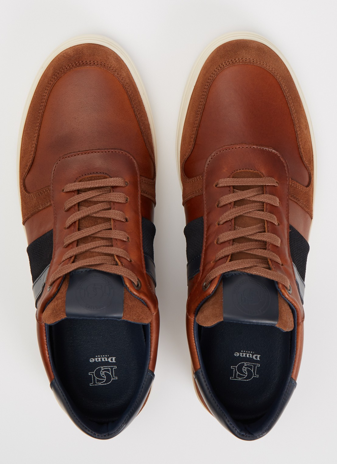 Dune London Terence sneaker van leer met details van suède - detail 2 oranjebruin