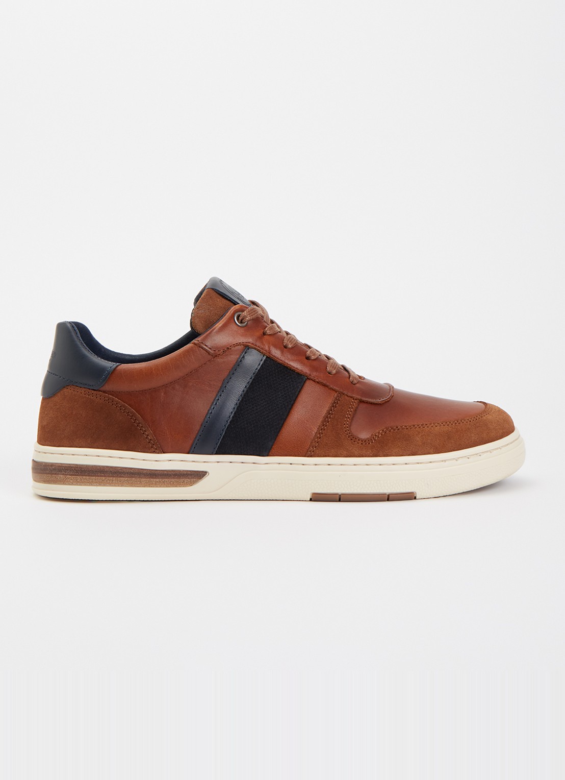 Dune London Terence sneaker van leer met details van suède - voorkant 4 oranjebruin