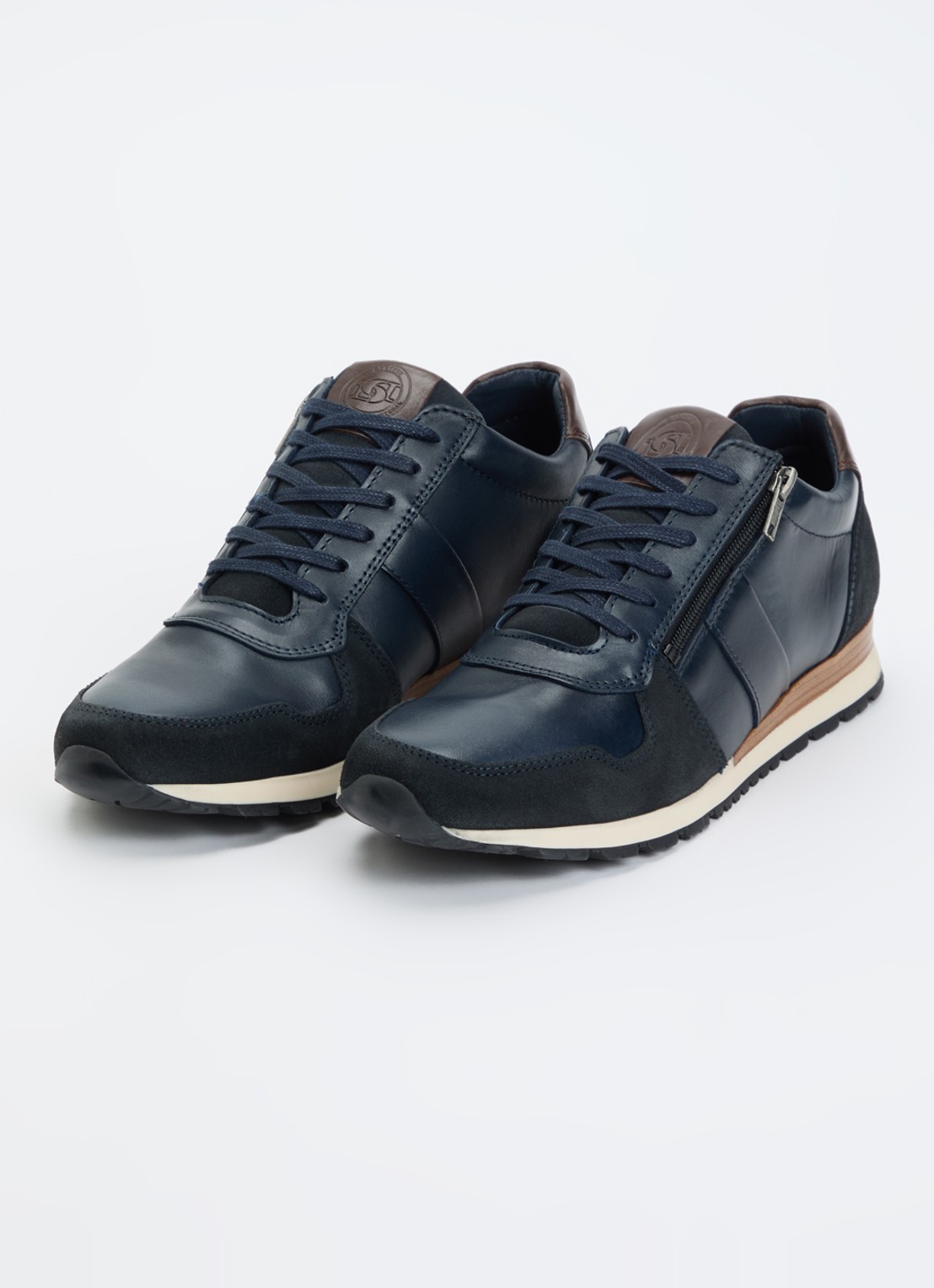 Dune London Thame sneaker van leer met ritsdetail  - detail 2 donkerblauw