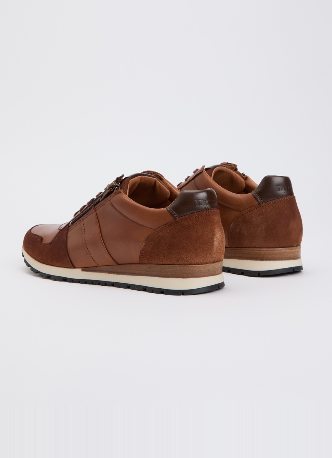 Dune London Thame sneaker van leer met ritsdetail  - achterkant bruin
