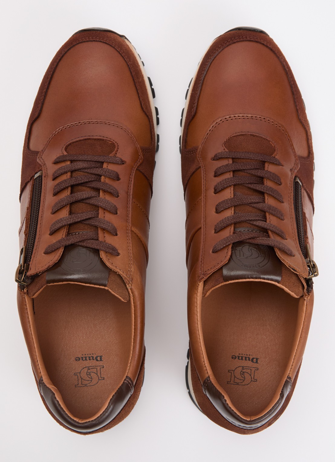 Dune London Thame sneaker van leer met ritsdetail  - detail 4 bruin