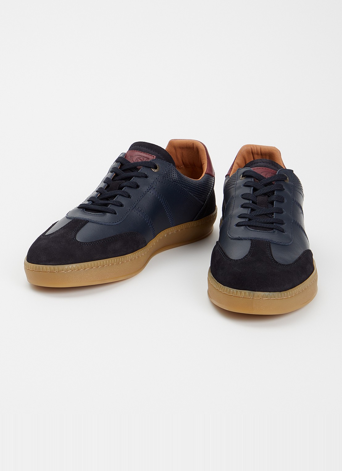 Dune London Theos sneaker van leer met details van suède - detail donkerblauw