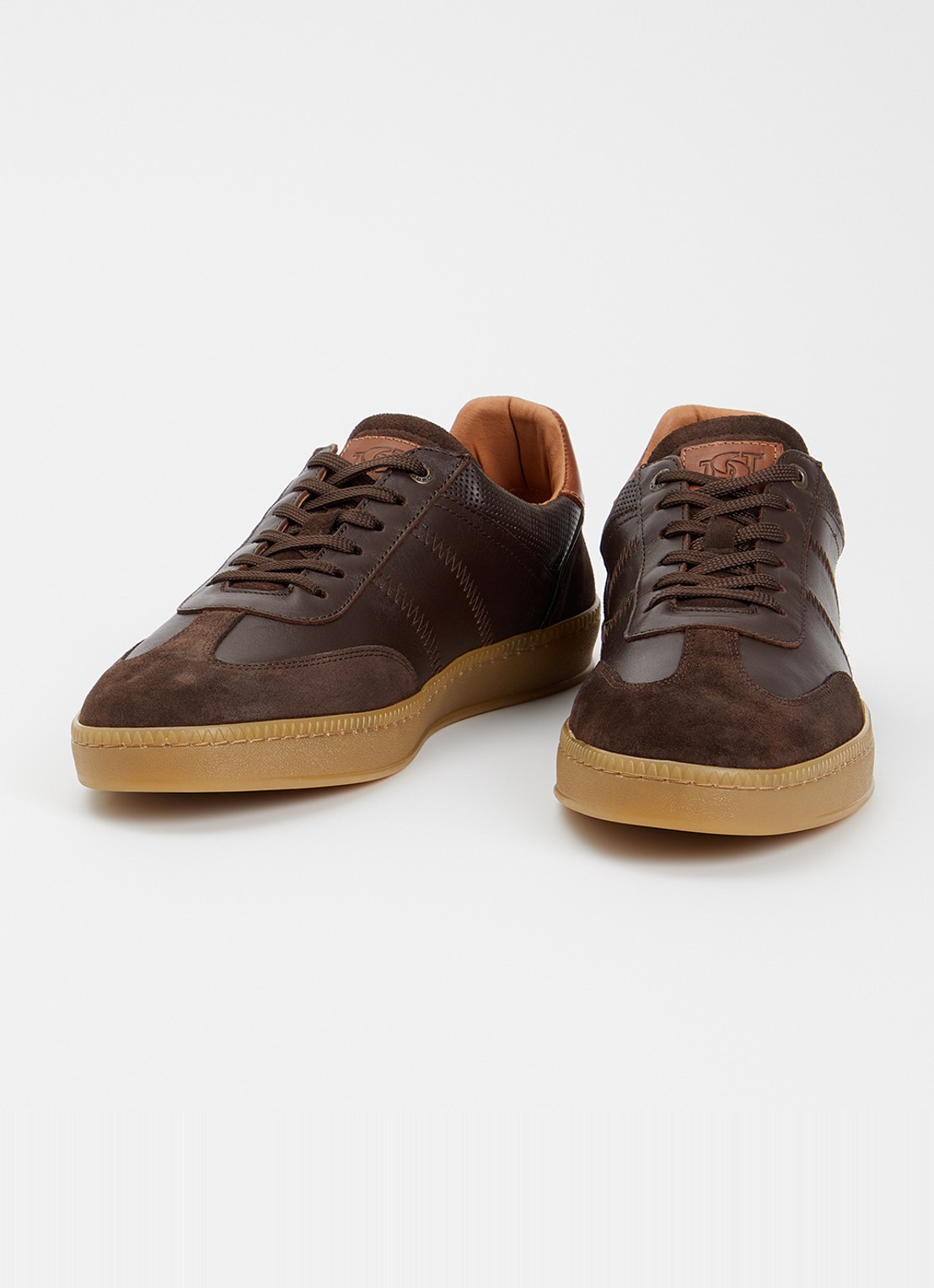 Dune London Theos sneaker van leer met details van suède - detail donkerbruin