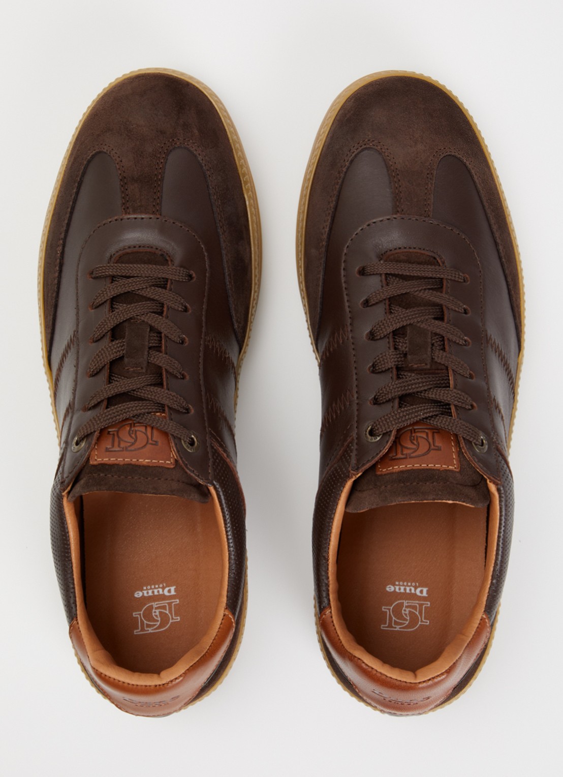 Dune London Theos sneaker van leer met details van suède - detail 2 donkerbruin