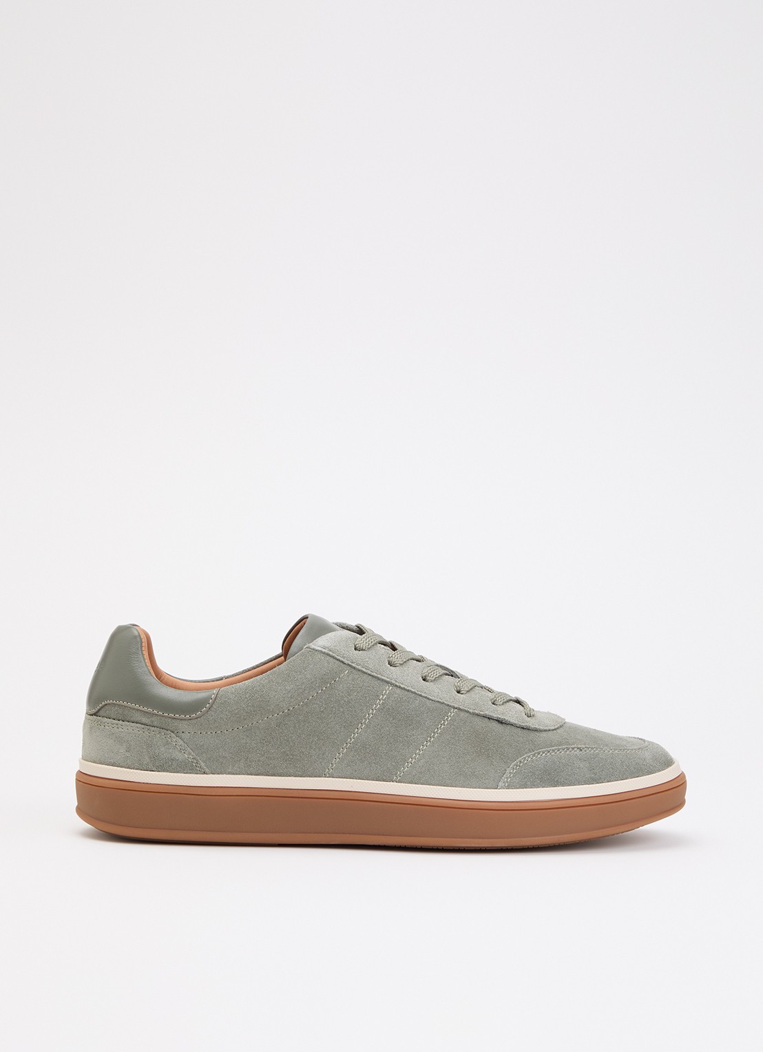 Dune London Tony sneaker van suède - voorkant olijfgroen