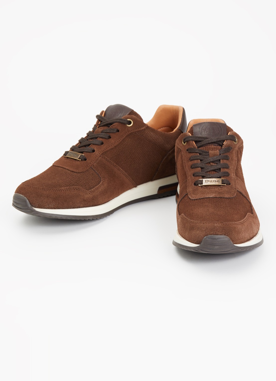 Dune London Trilogy sneaker van leer - detail kastanjebruin