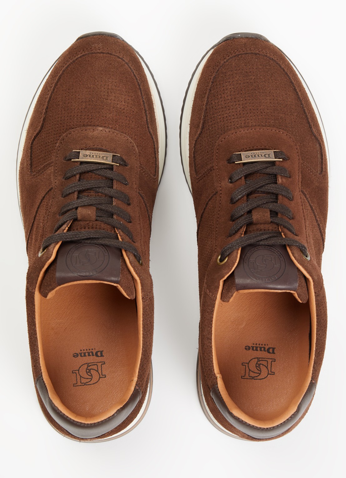 Dune London Trilogy sneaker van leer - detail 2 kastanjebruin