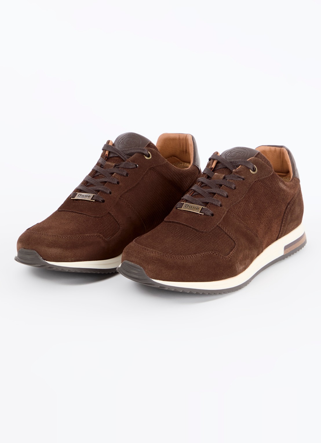 Dune London Trilogy sneaker van leer - detail roodbruin