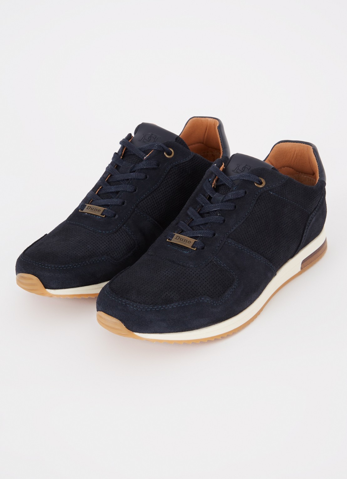 Dune London Trilogy sneaker van leer - detail donkerblauw
