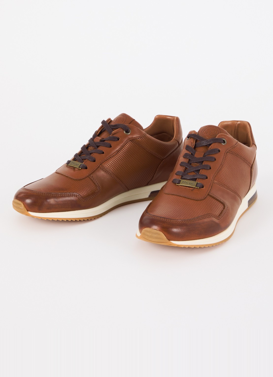 Dune London Trilogy sneaker van leer - detail oranjebruin