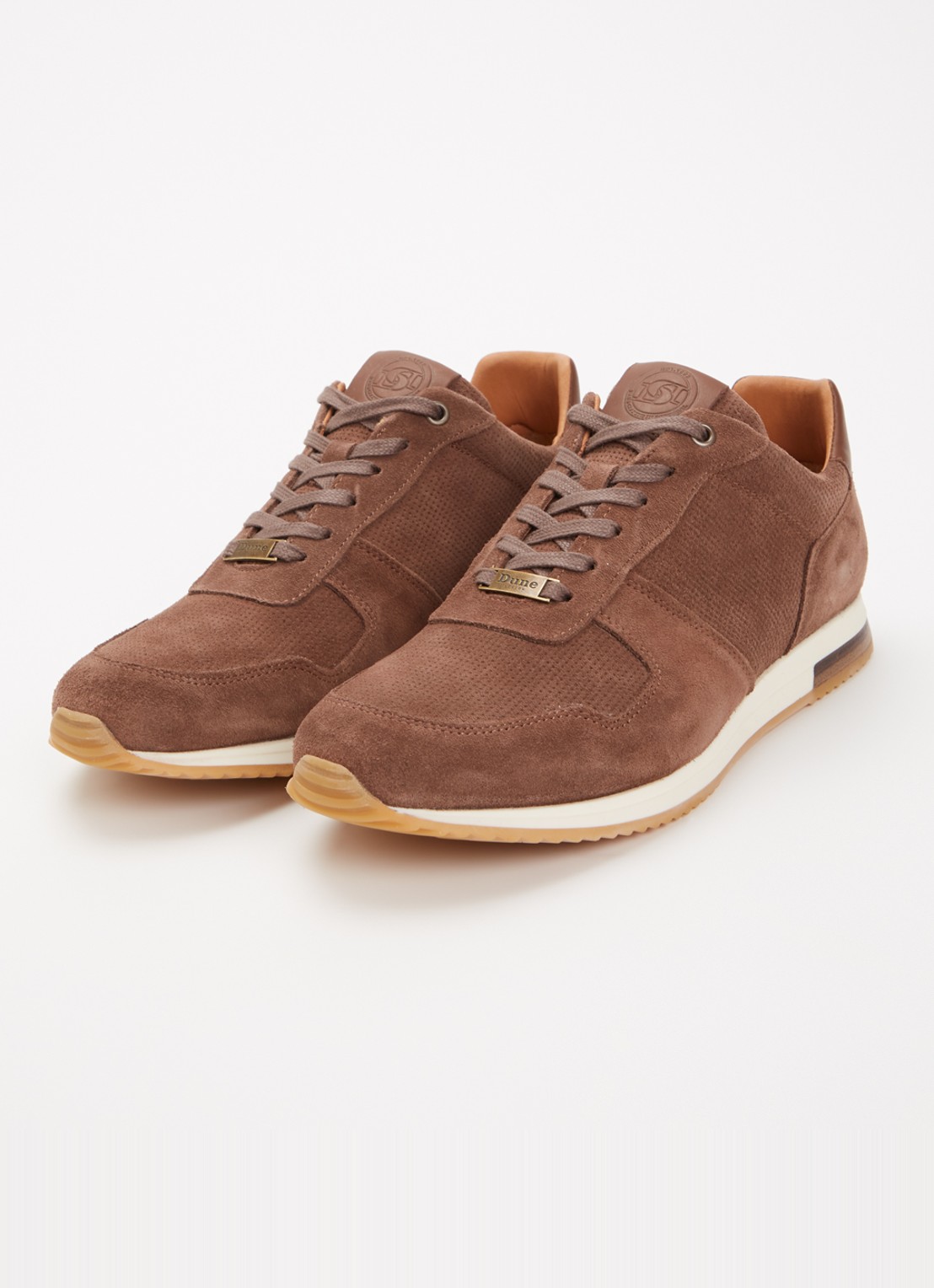 Dune London Trilogy sneaker van leer - detail taupe