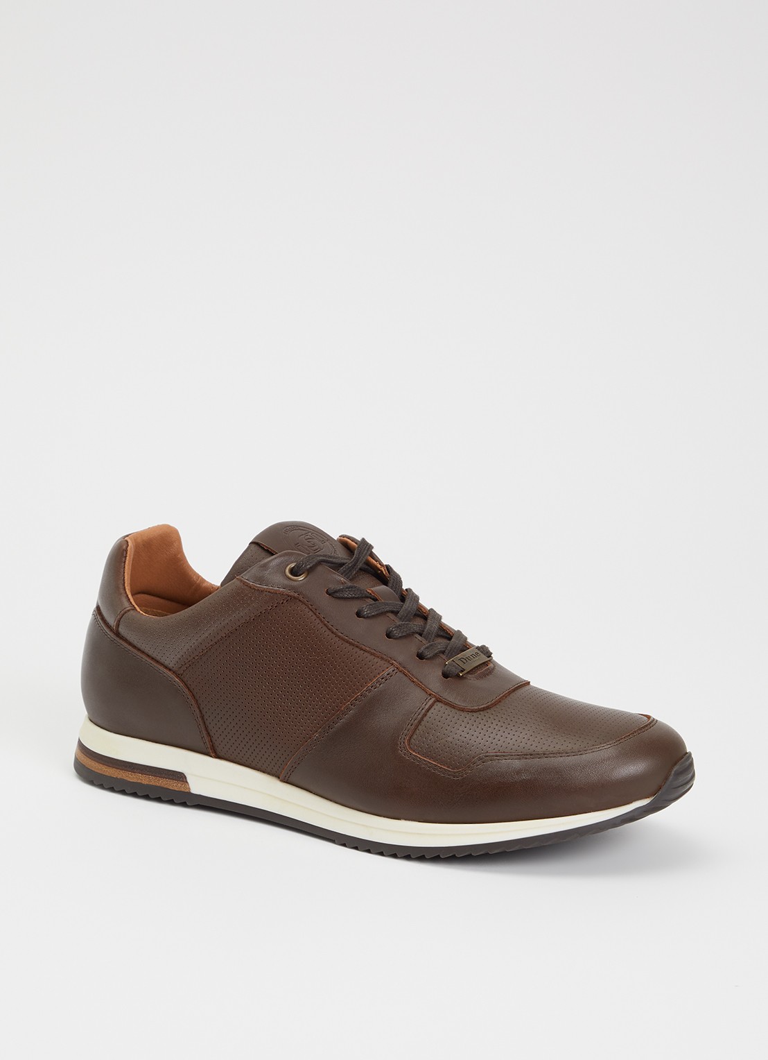 Dune London Trilogy sneaker van leer - voorkant 5 donkerbruin