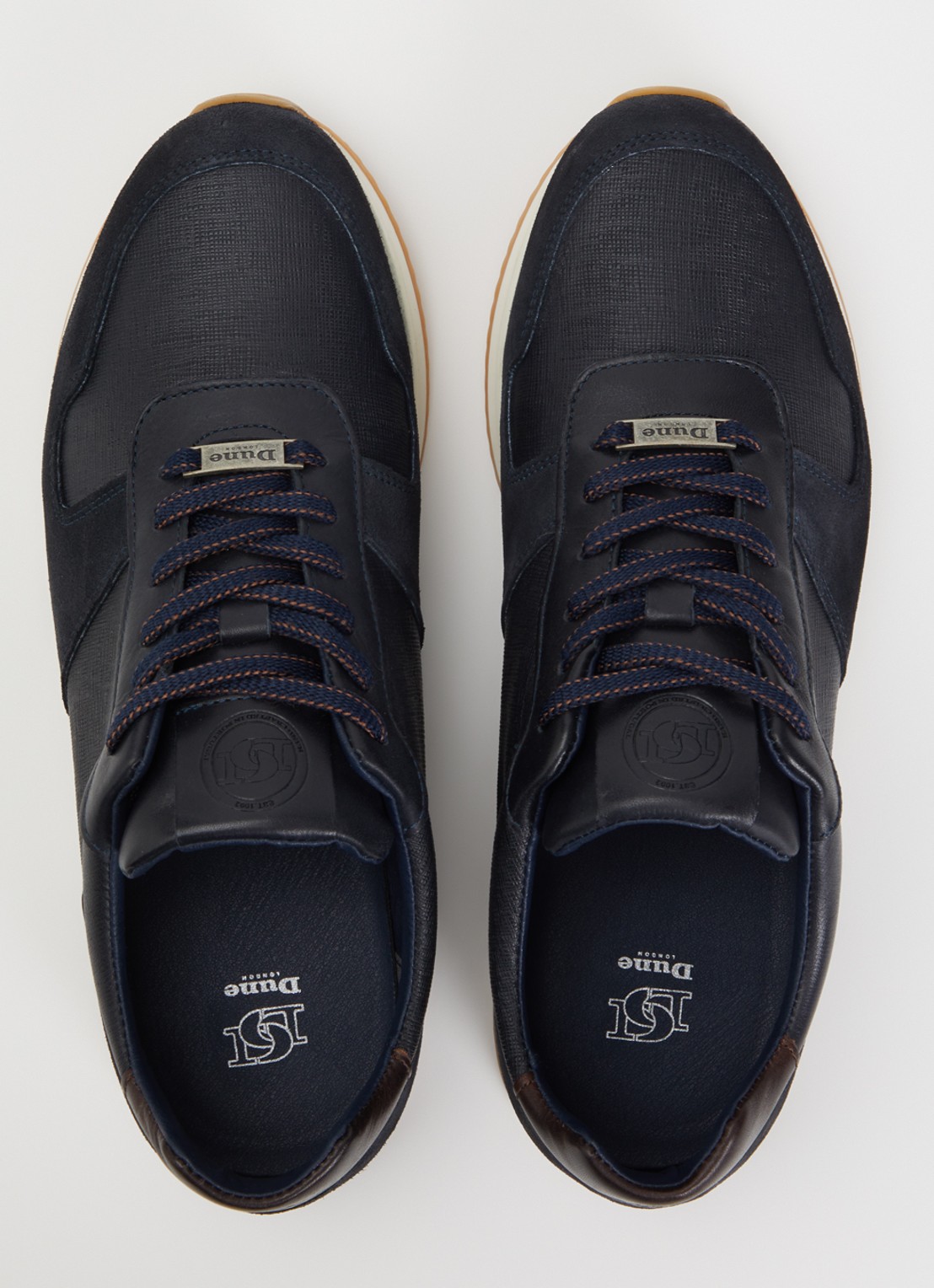 Dune London Trusting sneaker van leer met details van suède  - detail donkerblauw