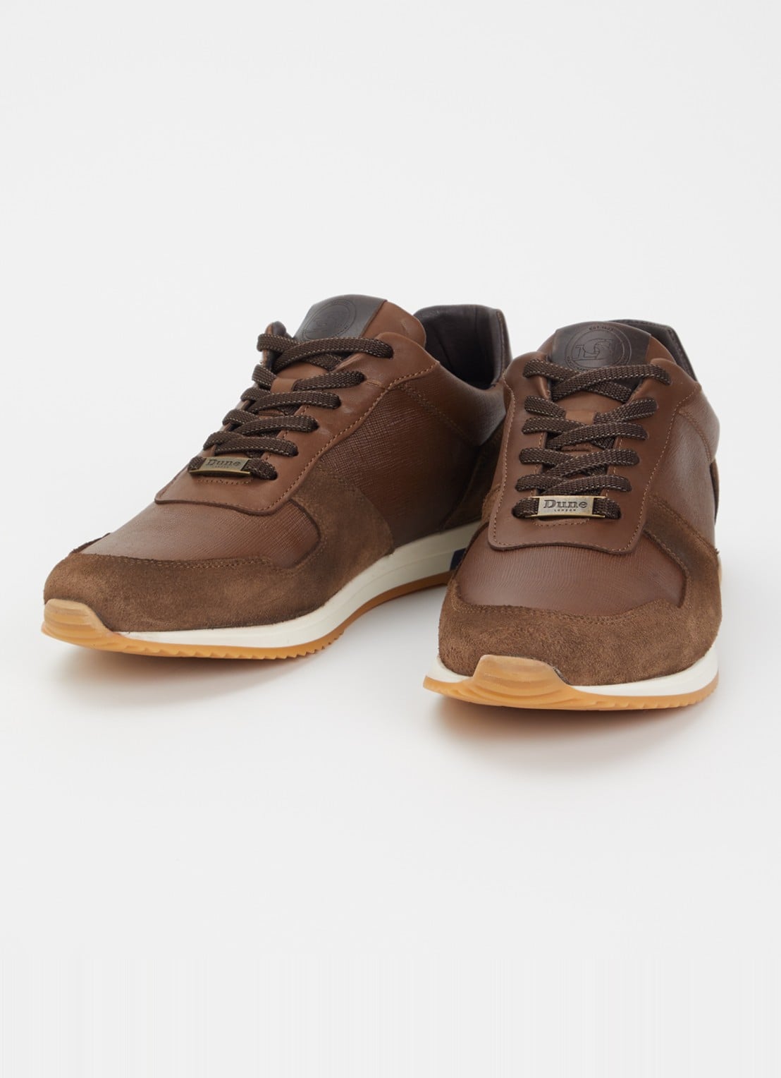 Dune London Trusting sneaker van leer met details van suède  - detail 2 donkerbruin