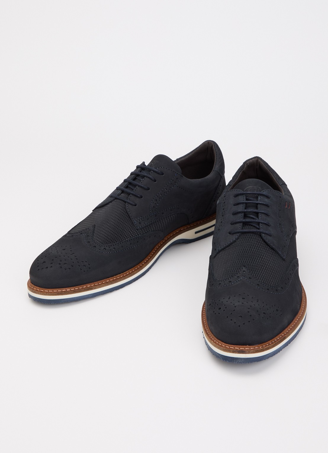 Dune London Wide Fit Barkings brogue van leer - detail 2 donkerblauw