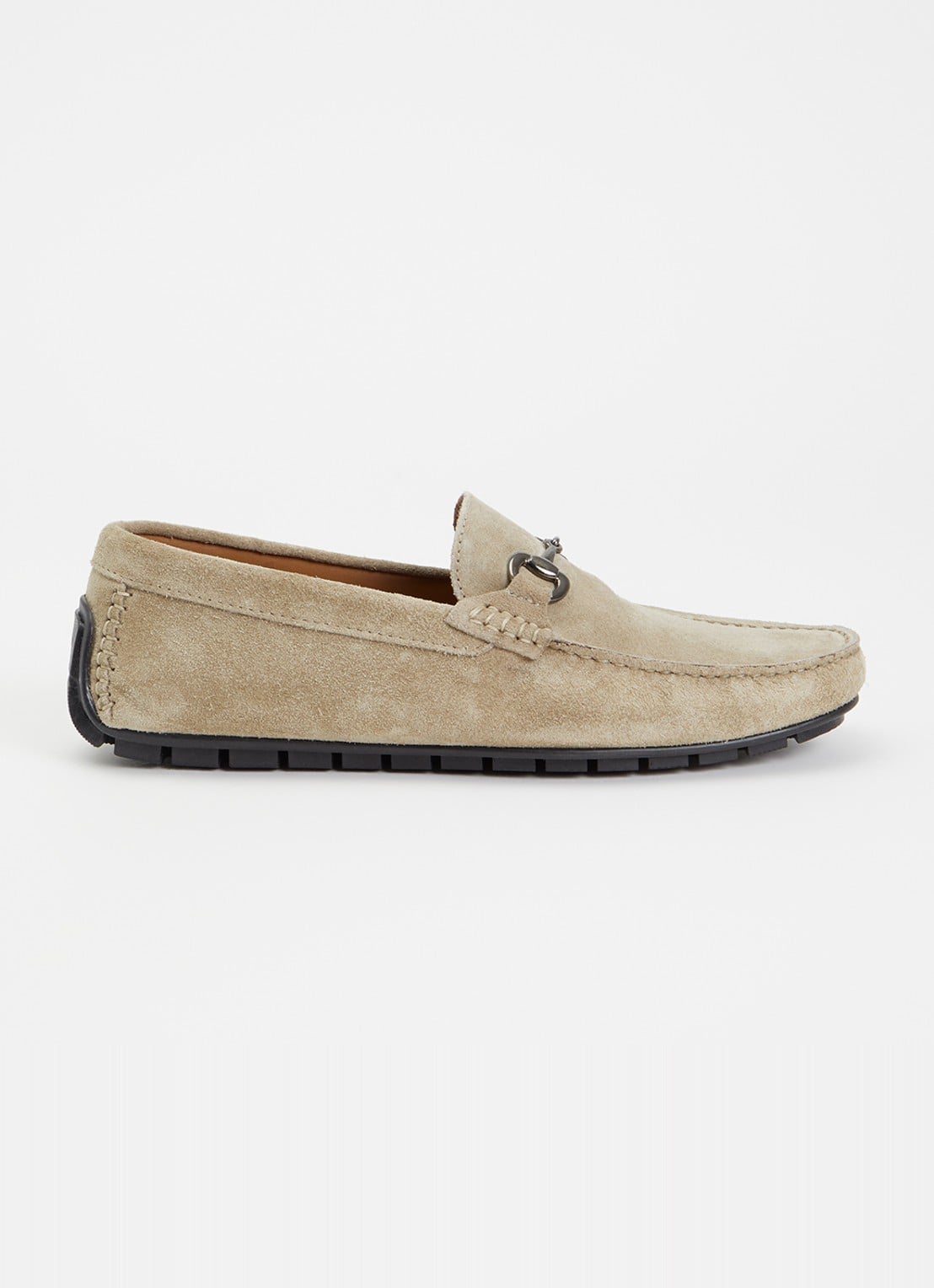 Dune London Wide Fit Brackon mocassin van suède - voorkant 2 taupe