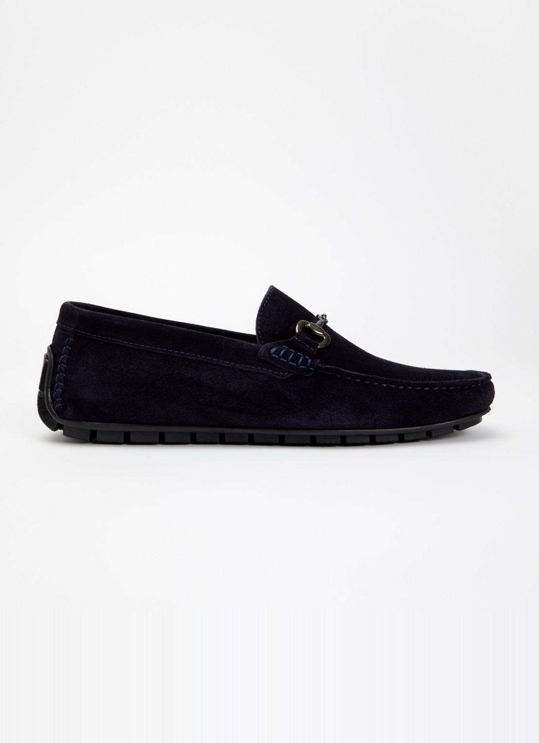 Dune London Wide Fit Brackon mocassin van suède - voorkant 5 donkerblauw