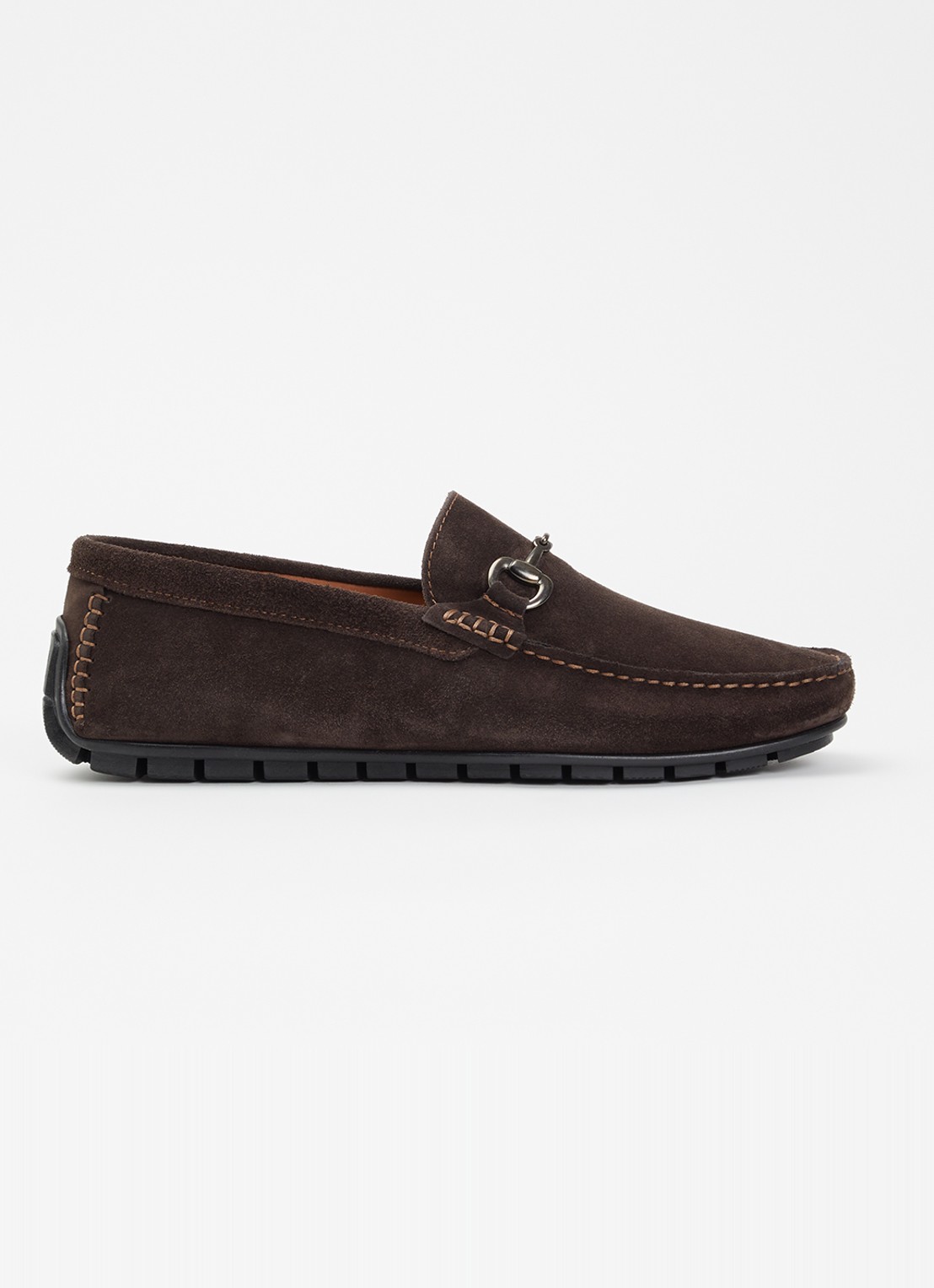 Dune London Wide Fit Brackon mocassin van suède - voorkant 2 donkerbruin